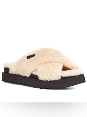UGG Fuzz Sugar Cross Slide 'Natural Black